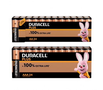 De 24 stuks Duracell Plus Alkaline Batterijen zijn verkrijgbaar in AA en AAA.
