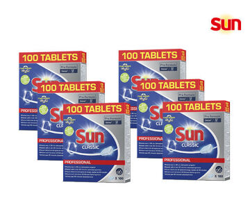 De vaatwastabletten worden geleverd in een verpakking van 6 dozen met 100 tabletten.